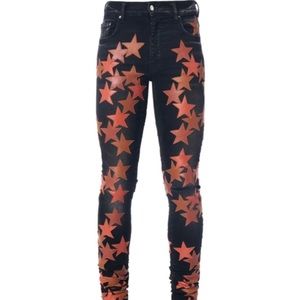 “USED” AMIRI Leather Star Applique Chemist Jean Aged Black